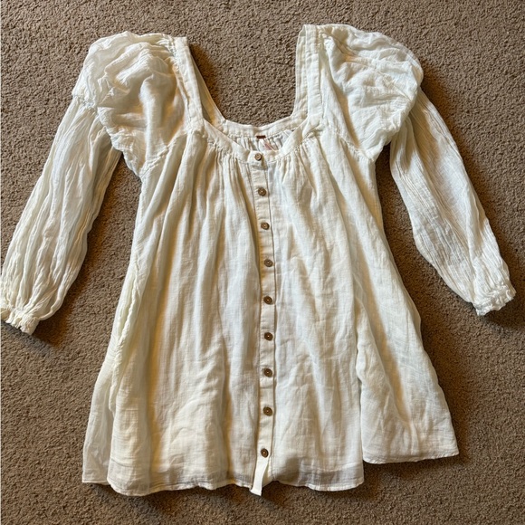 Free People Puff Sleeve White Cotton Dress - Picture 3 of 6